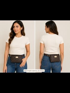 Michael Kors Belt Bag + Matching Wallet Set Brown MK Logo Small 31” Belt🤎